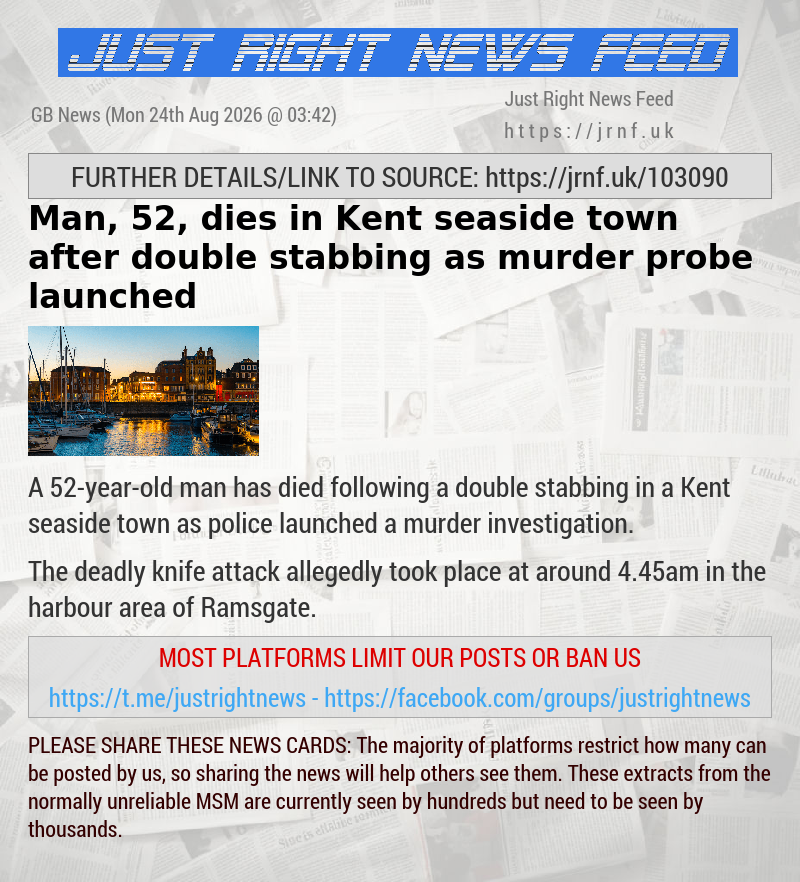 Man, 52, dies in Kent seaside town after double stabbing as murder probe launched