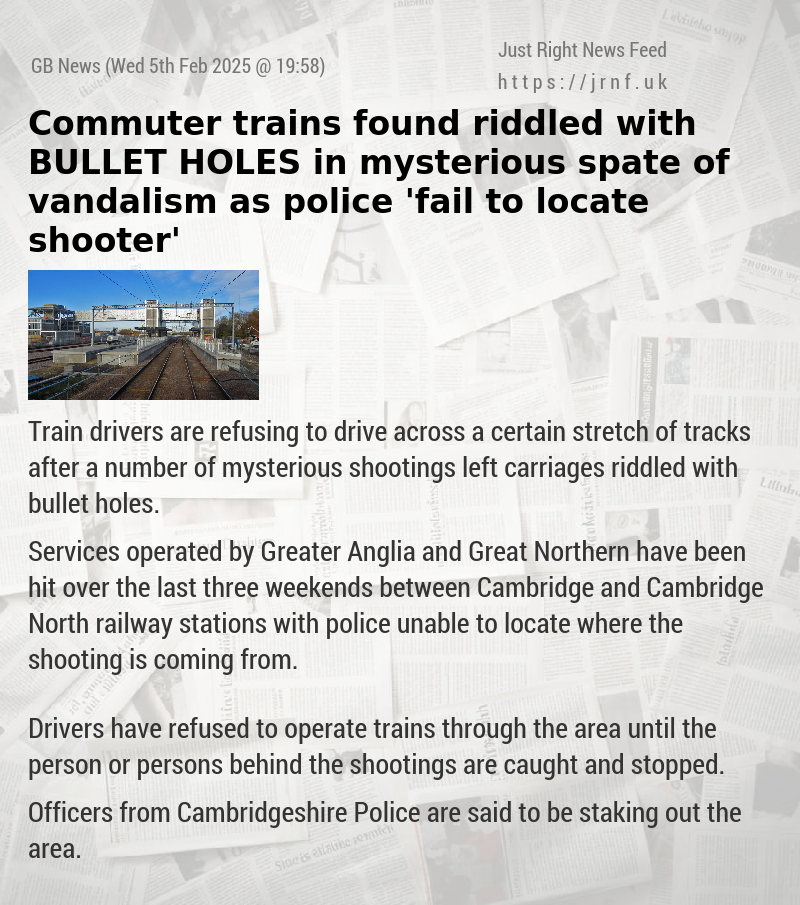 Commuter trains found riddled with BULLET HOLES in mysterious spate of vandalism as police ’fail to locate shooter’