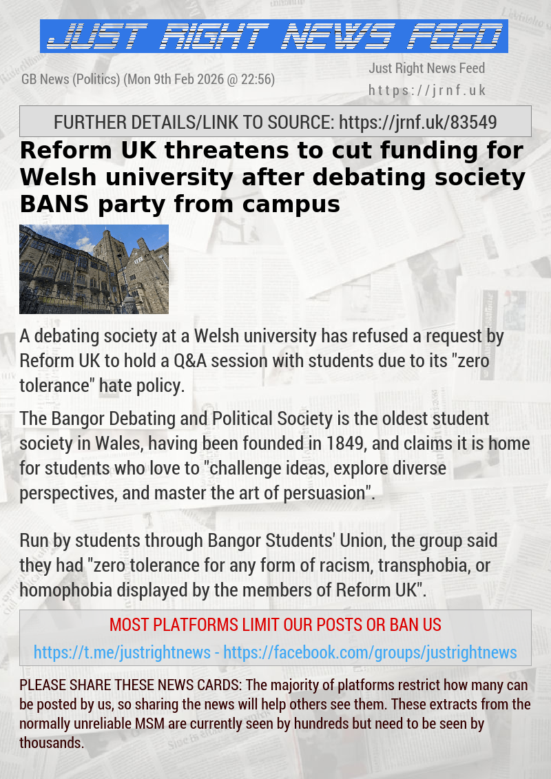 Reform UK threatens to cut funding for Welsh university after debating society BANS party from campus