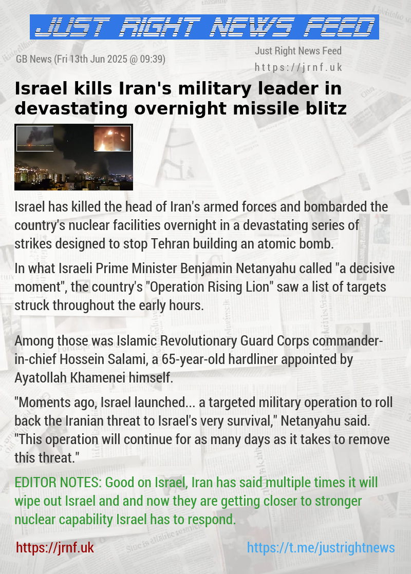 Israel kills Iran’s military leader in devastating overnight missile blitz