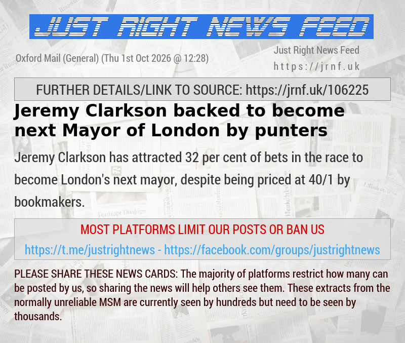 Jeremy Clarkson backed to become next Mayor of London by punters