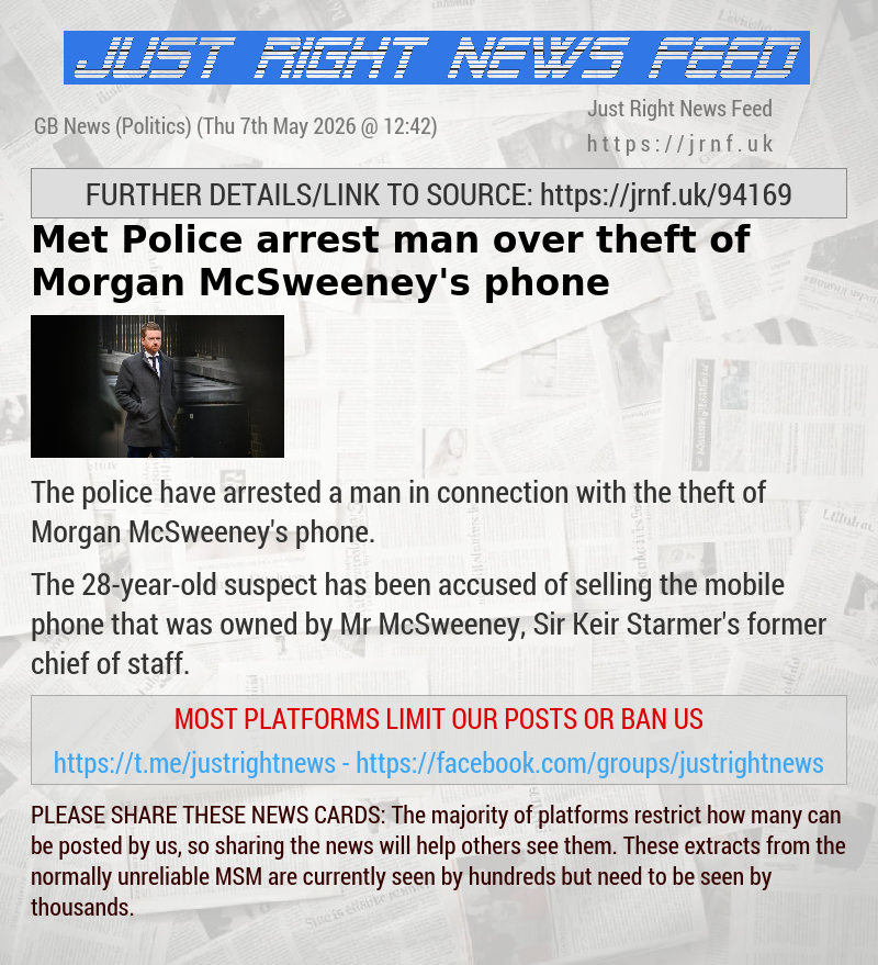Met Police arrest man over theft of Morgan McSweeney’s phone