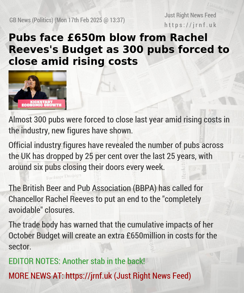 Pubs face £650m blow from Rachel Reeves’s Budget as 300 pubs forced to close amid rising costs