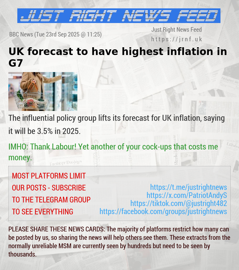 UK forecast to have highest inflation in G7
