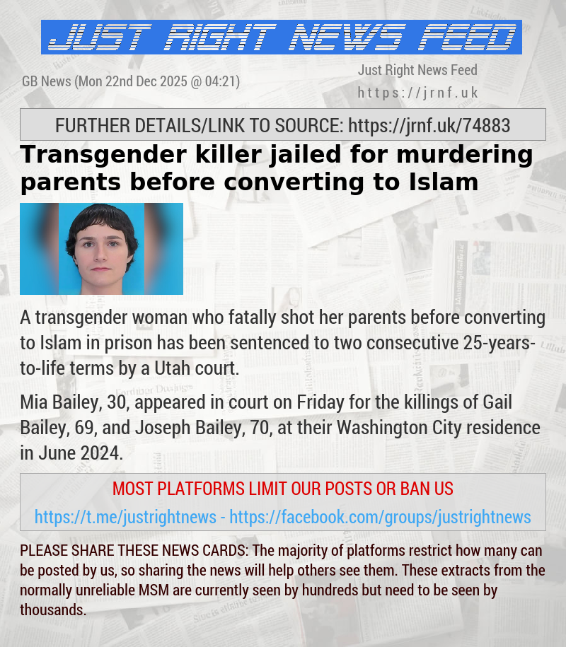 Transgender killer jailed for murdering parents before converting to Islam