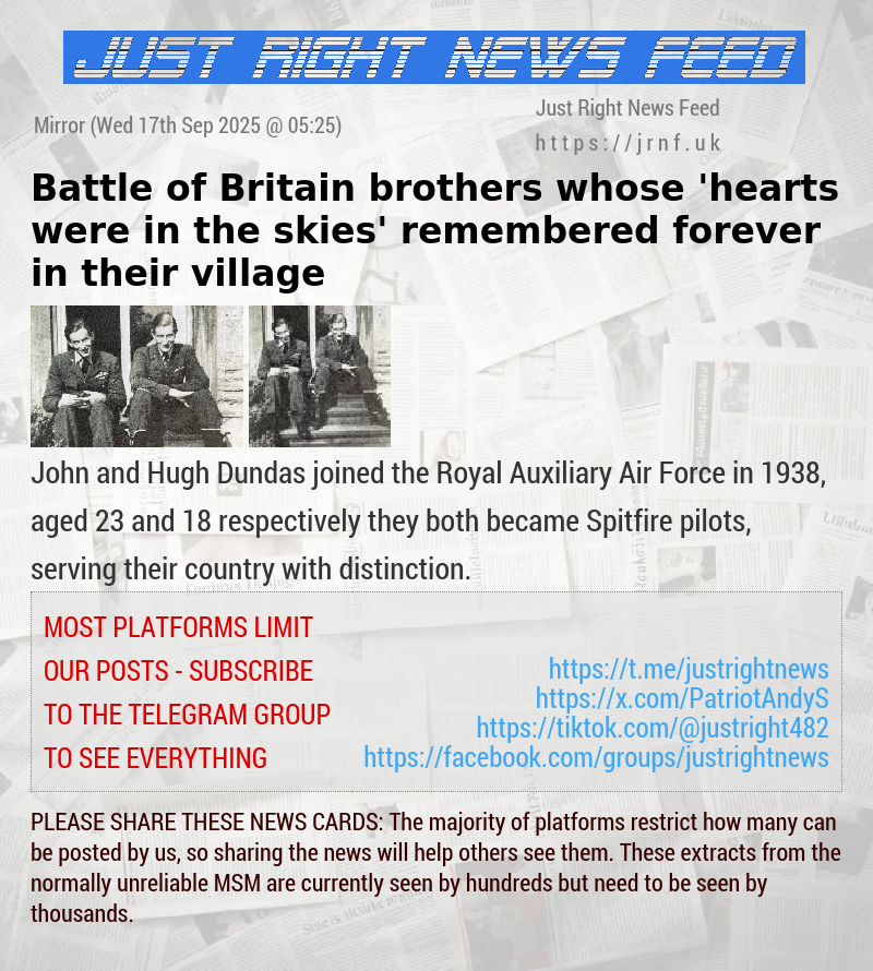 Battle of Britain brothers whose ’hearts were in the skies’ remembered forever in their village