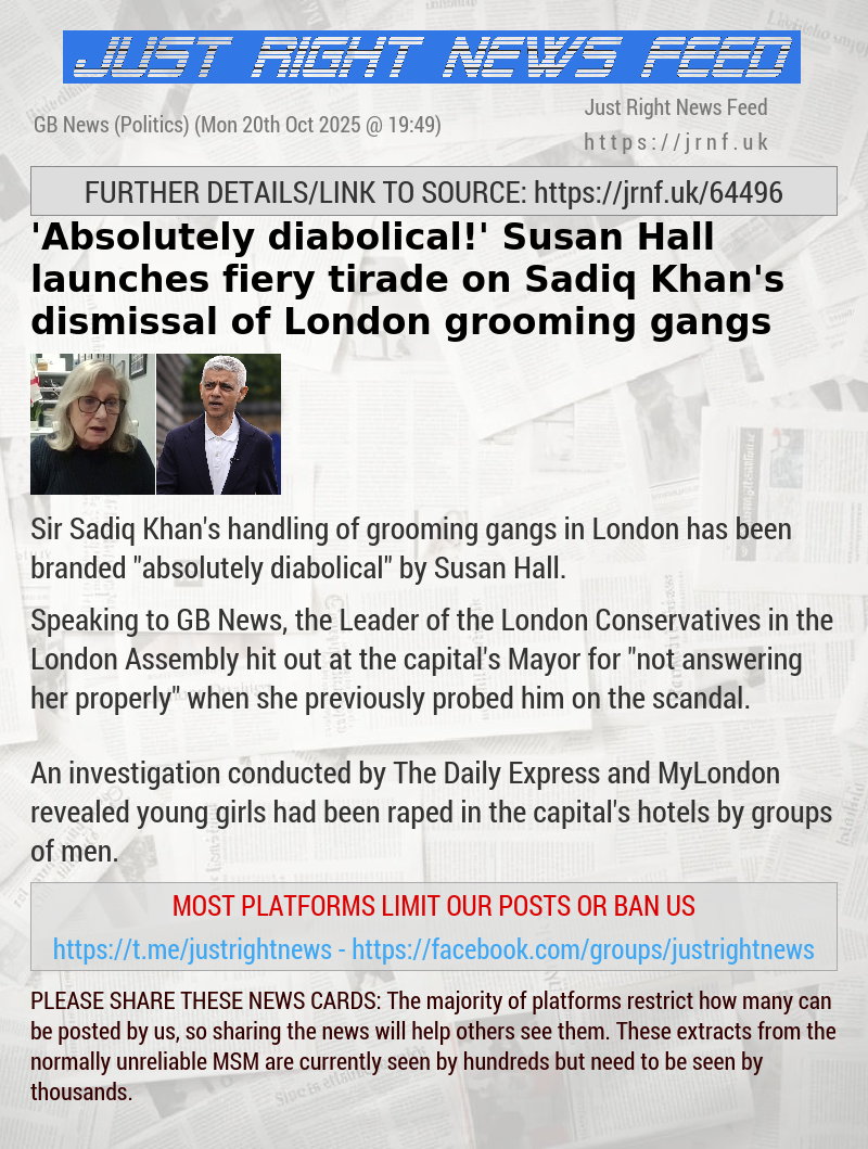’Absolutely diabolical!’ Susan Hall launches fiery tirade on Sadiq Khan’s dismissal of London grooming gangs