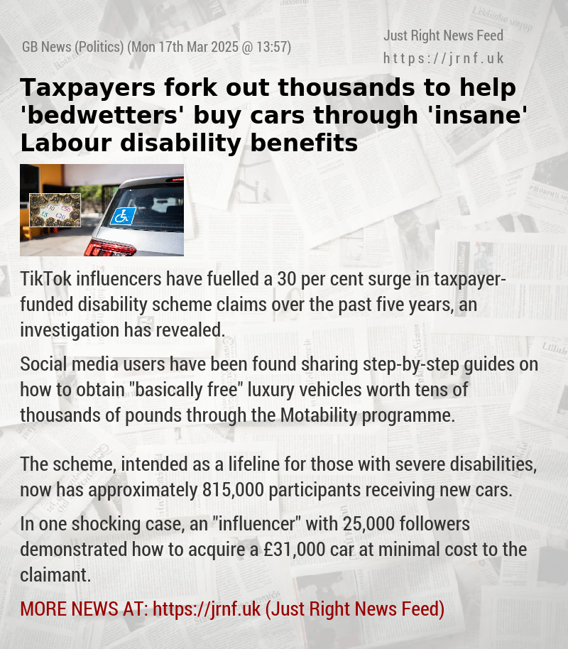 Taxpayers fork out thousands to help ’bedwetters’ buy cars through ’insane’ Labour disability benefits