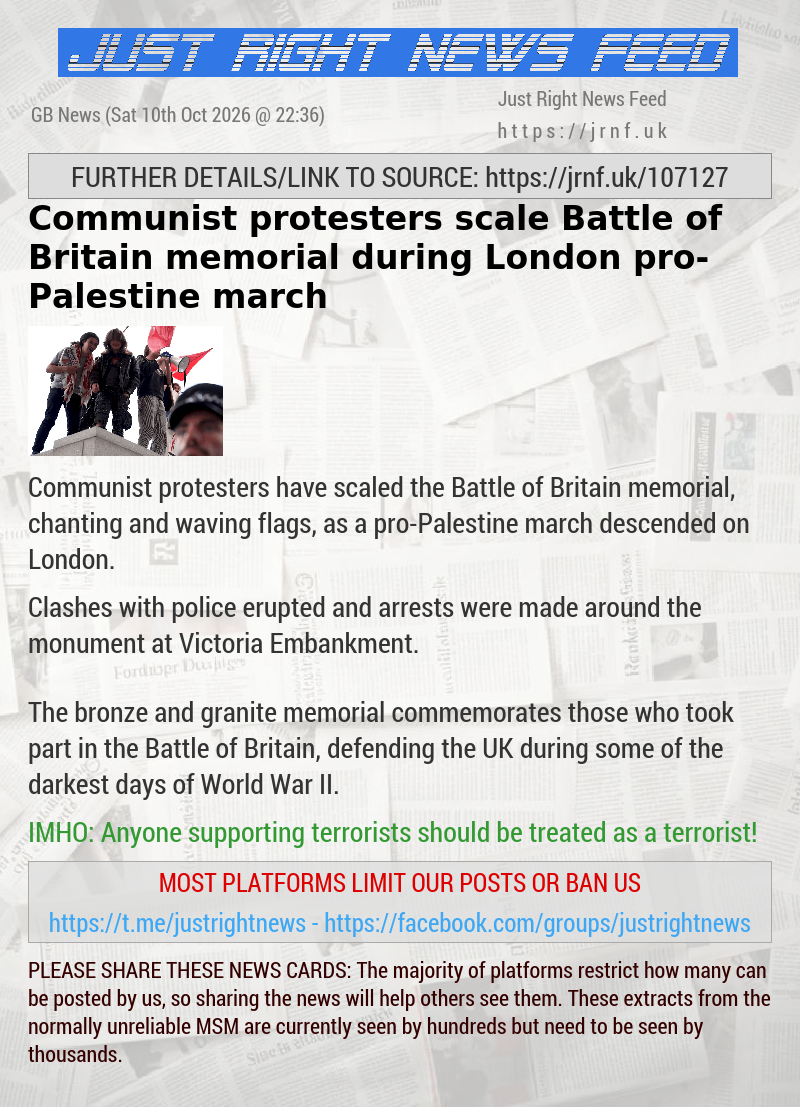 Communist protesters scale Battle of Britain memorial during London pro—Palestine march