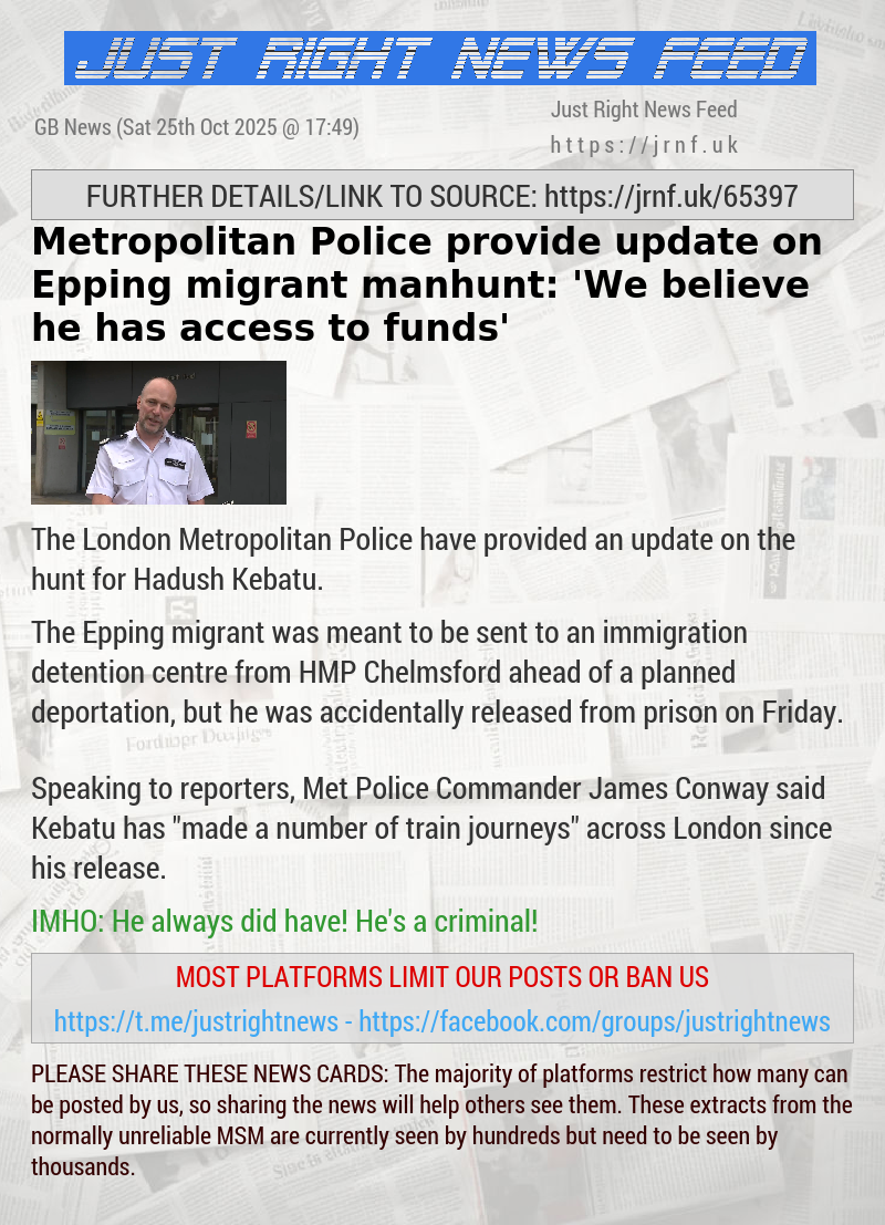 Metropolitan Police provide update on Epping migrant manhunt: ’We believe he has access to funds’