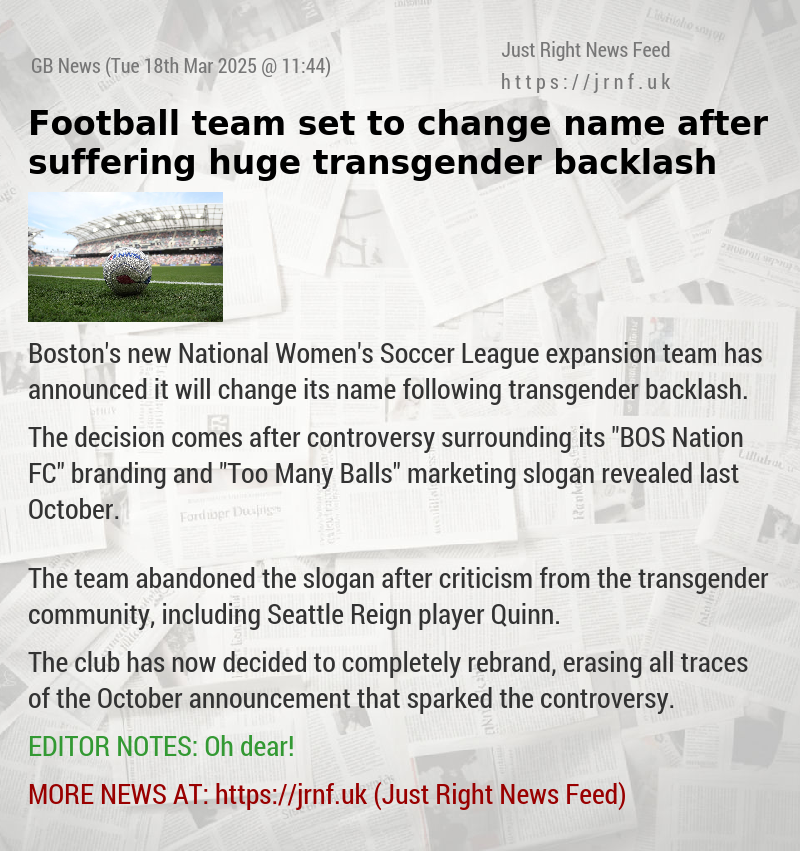 Football team set to change name after suffering huge transgender backlash