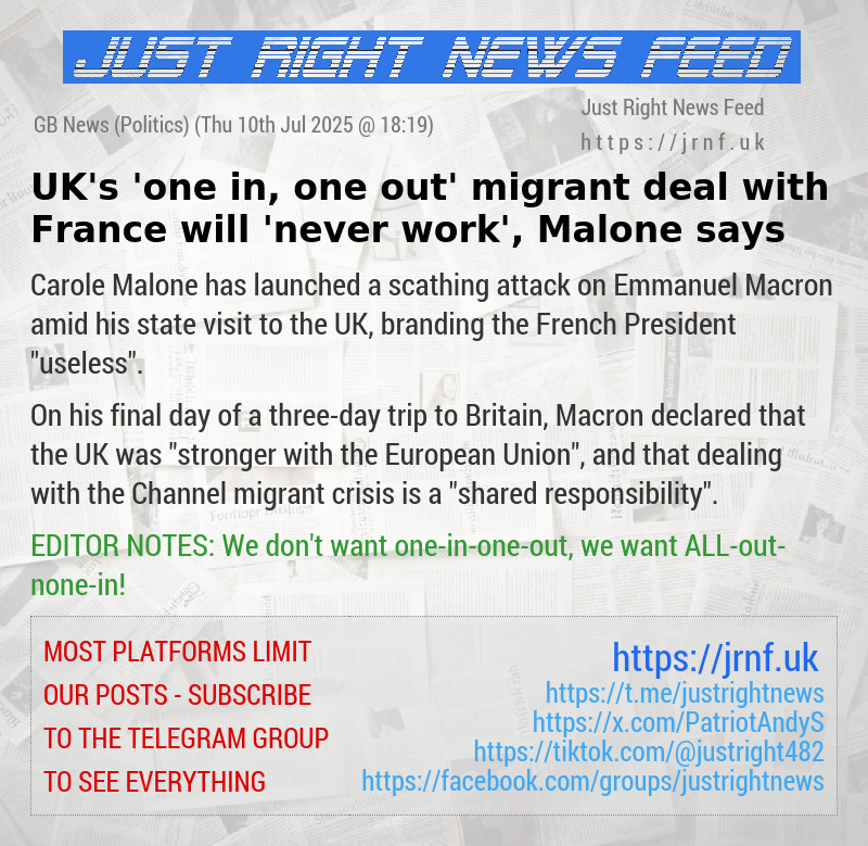 UK’s ’one in, one out’ migrant deal with France will ’never work’, Malone says