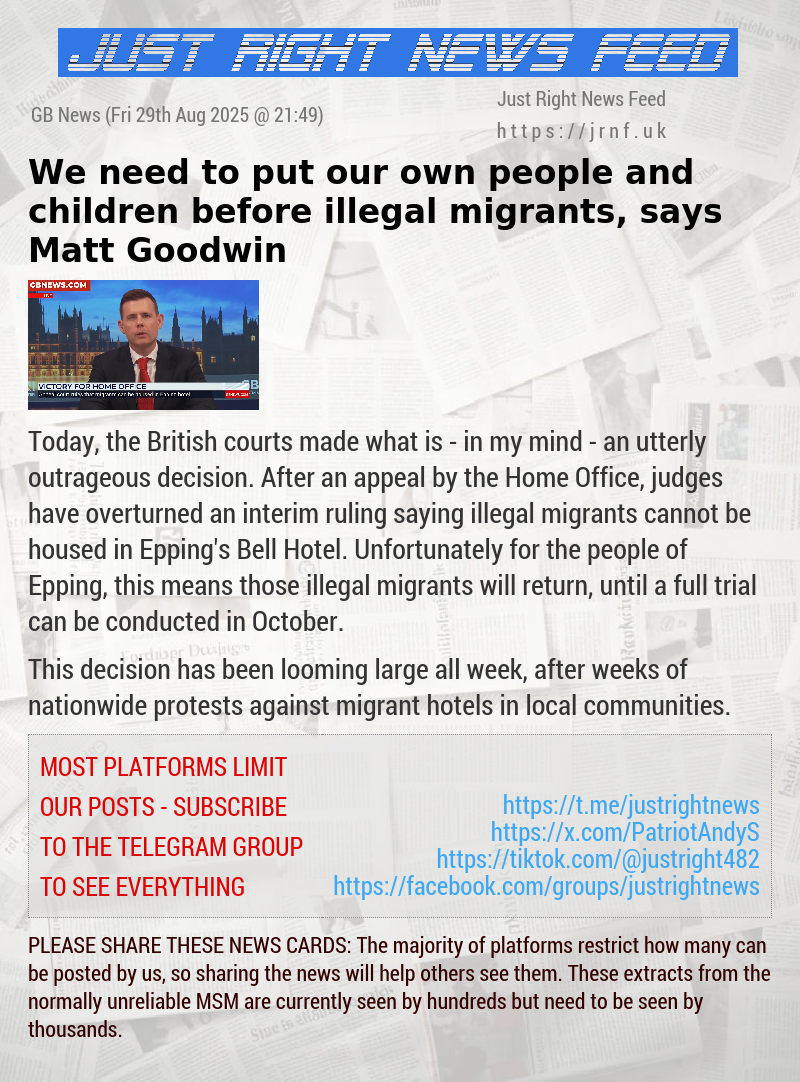 We need to put our own people and children before illegal migrants, says Matt Goodwin
