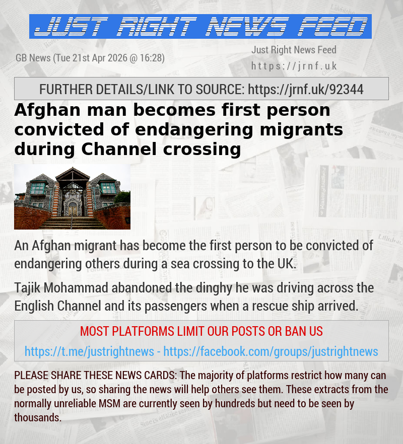 Afghan man becomes first person convicted of endangering migrants during Channel crossing