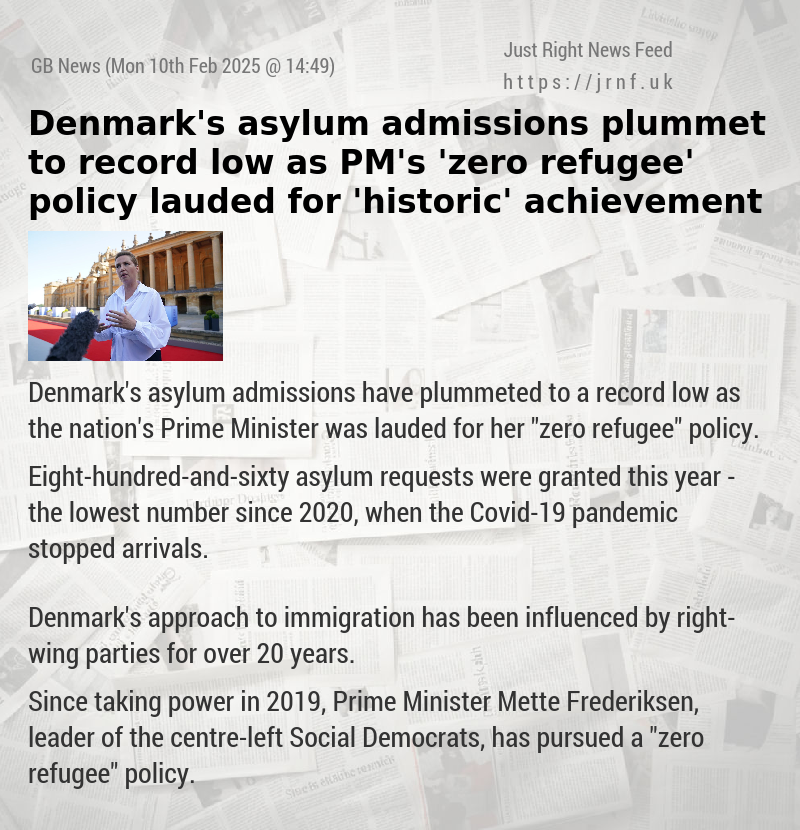 Denmark’s asylum admissions plummet to record low as PM’s ’zero refugee’ policy lauded for ’historic’ achievement