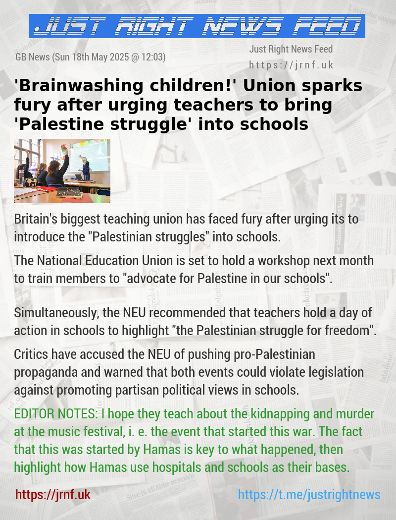 ’Brainwashing children!’ Union sparks fury after urging teachers to bring ’Palestine struggle’ into schools