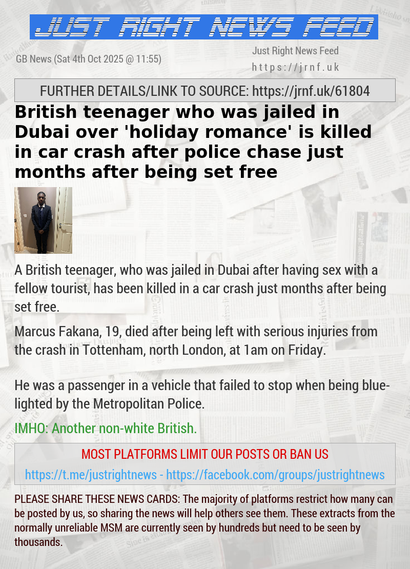 British teenager who was jailed in Dubai over ’holiday romance’ is killed in car crash after police chase just months after being set free