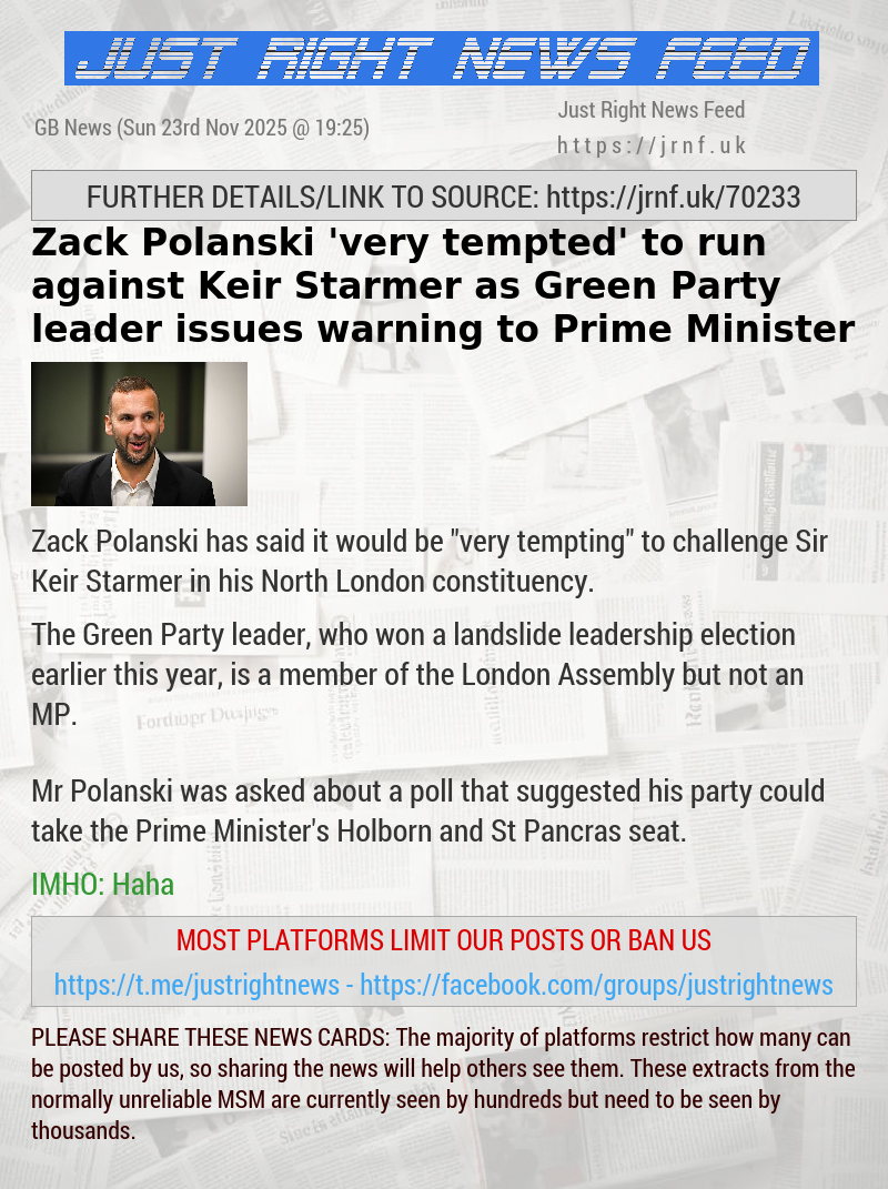 Zack Polanski ’very tempted’ to run against Keir Starmer as Green Party leader issues warning to Prime Minister