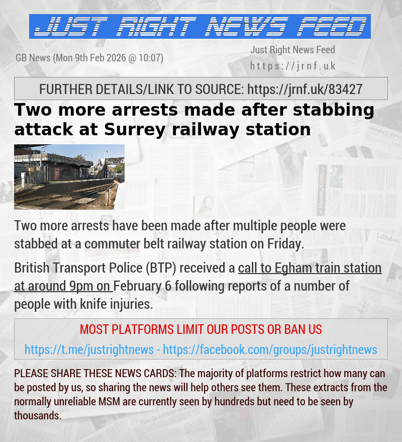Two more arrests made after stabbing attack at Surrey railway station