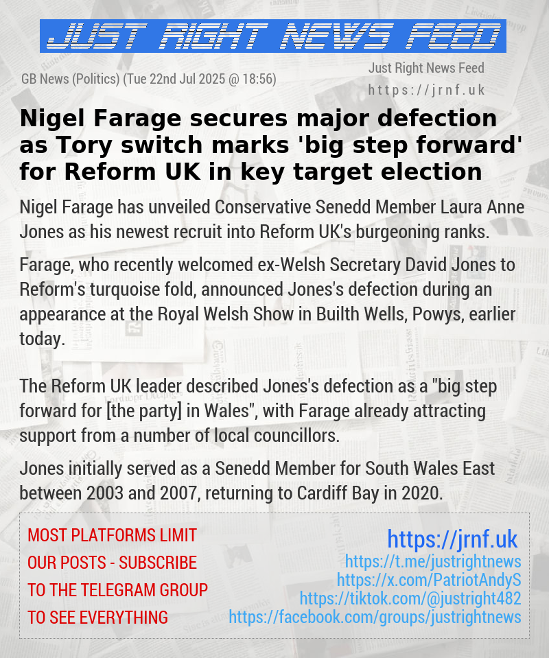 Nigel Farage secures major defection as Tory switch marks ’big step forward’ for Reform UK in key target election