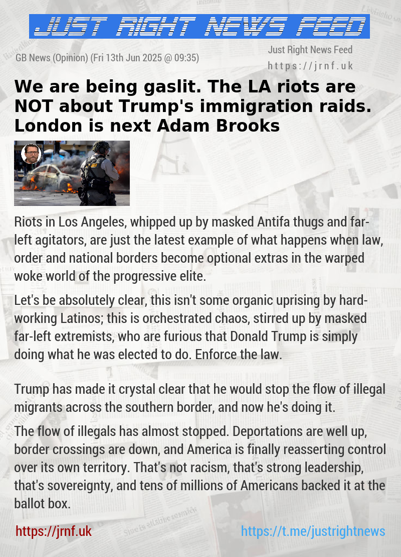 We are being gaslit. The LA riots are NOT about Trump’s immigration raids. London is next — Adam Brooks