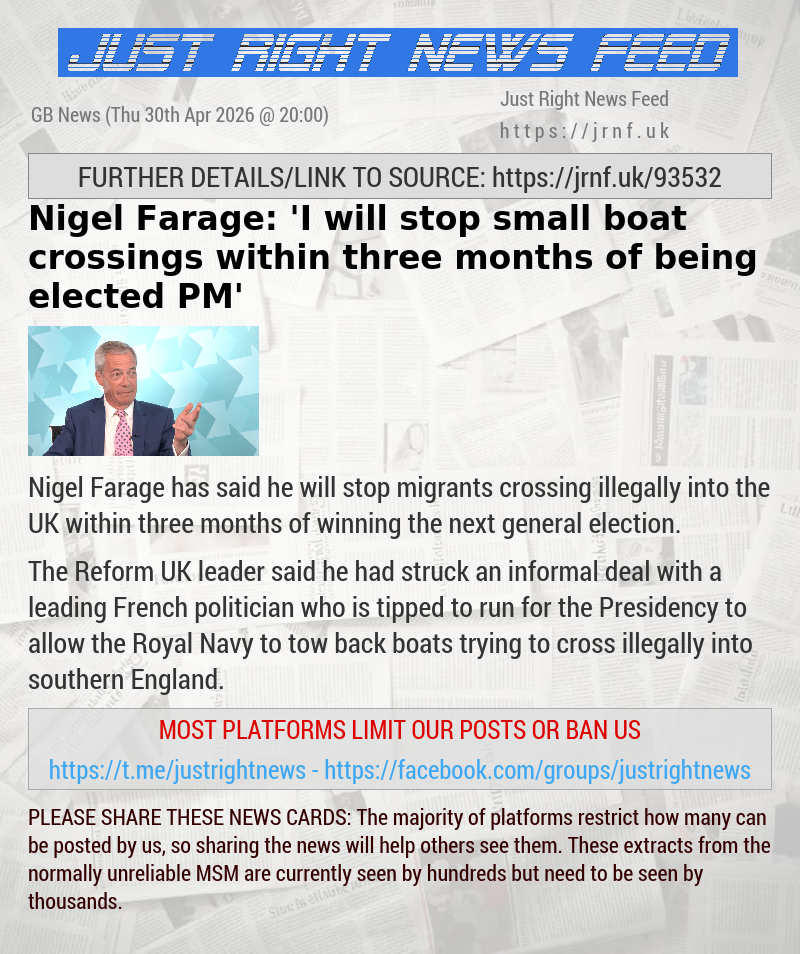 Nigel Farage: ’I will stop small boat crossings within three months of being elected PM’
