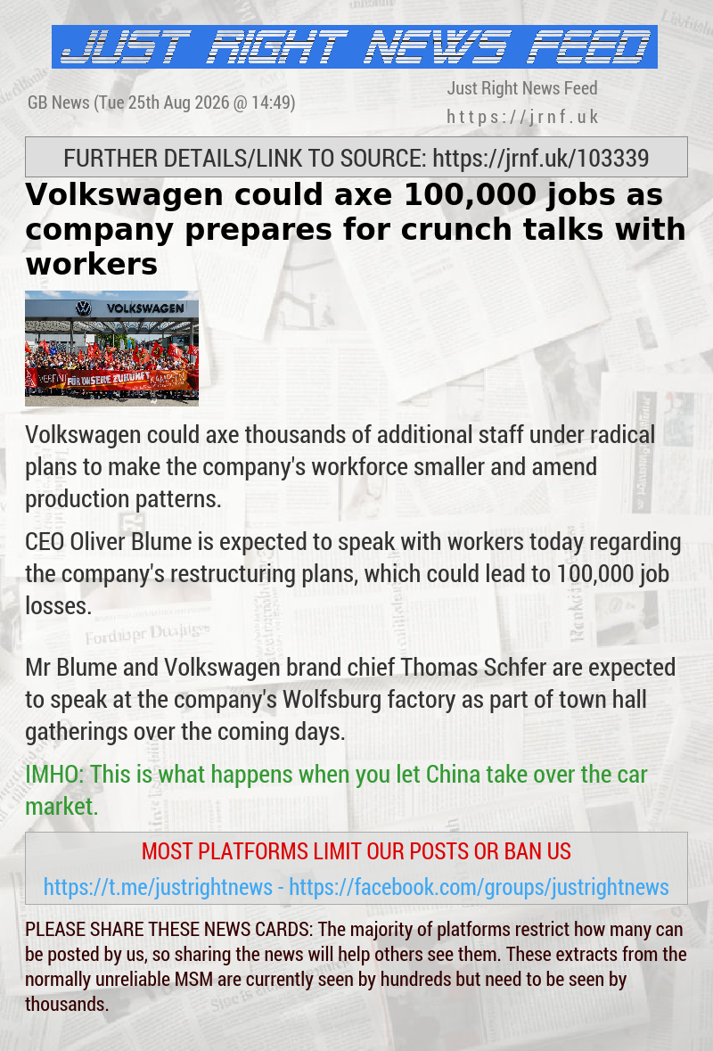 Volkswagen could axe 100,000 jobs as company prepares for crunch talks with workers