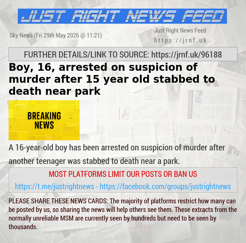 Boy, 16, arrested  on suspicion of murder after 15—year—old stabbed to death near park