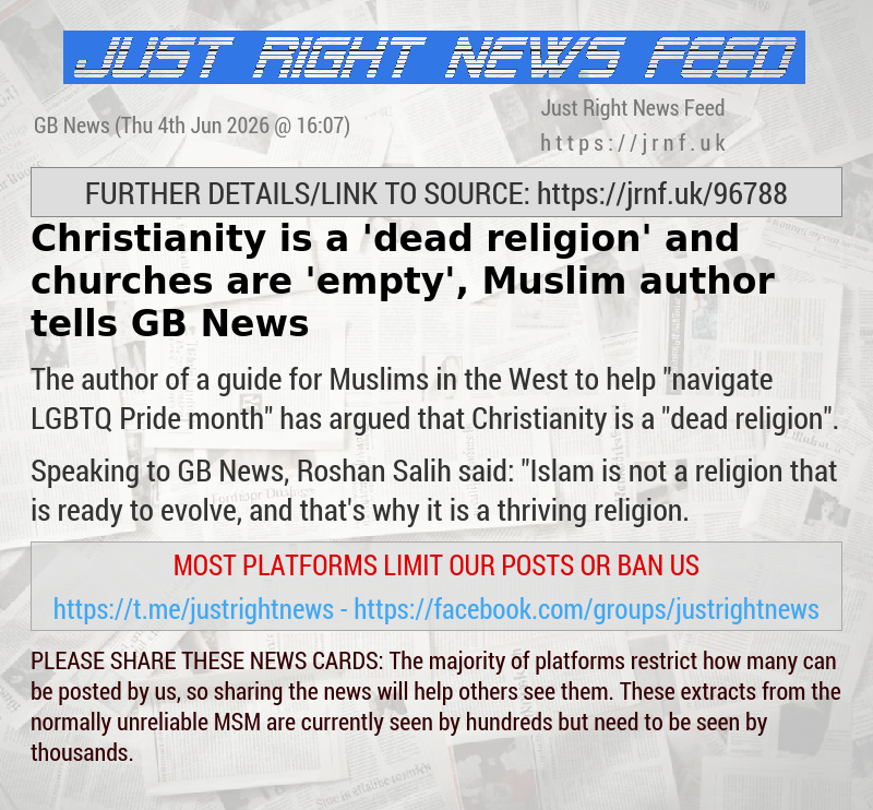 Christianity is a ’dead religion’ and churches are ’empty’, Muslim author tells GB News