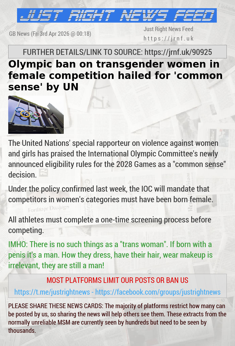 Olympic ban on transgender women in female competition hailed for ’common sense’ by UN