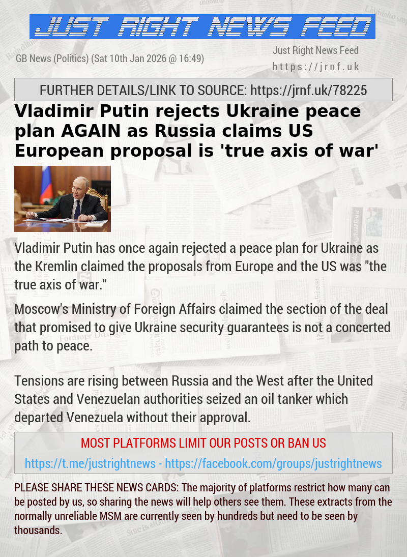Vladimir Putin rejects Ukraine peace plan AGAIN as Russia claims US—European proposal is ’true axis of war’
