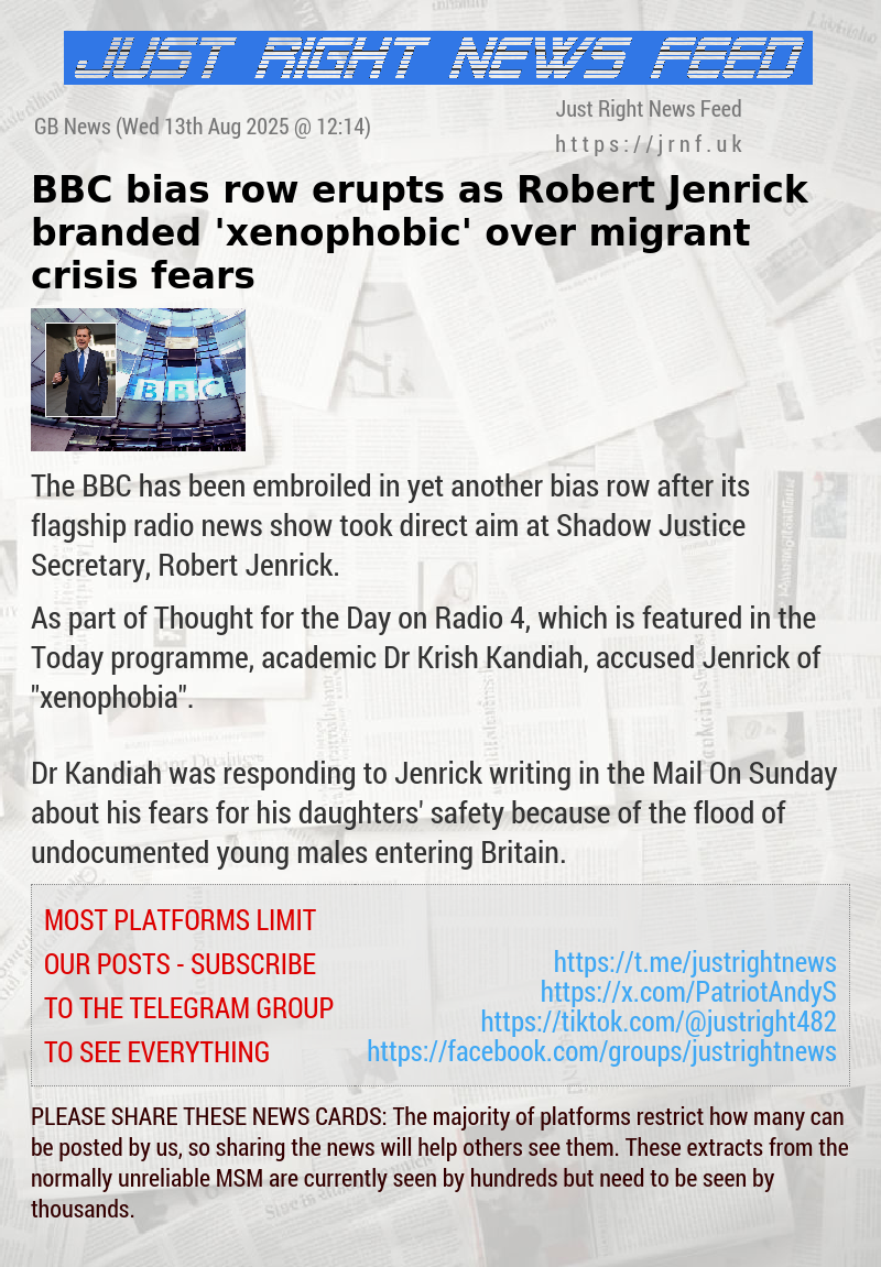 BBC bias row erupts as Robert Jenrick branded ’xenophobic’ over migrant crisis fears