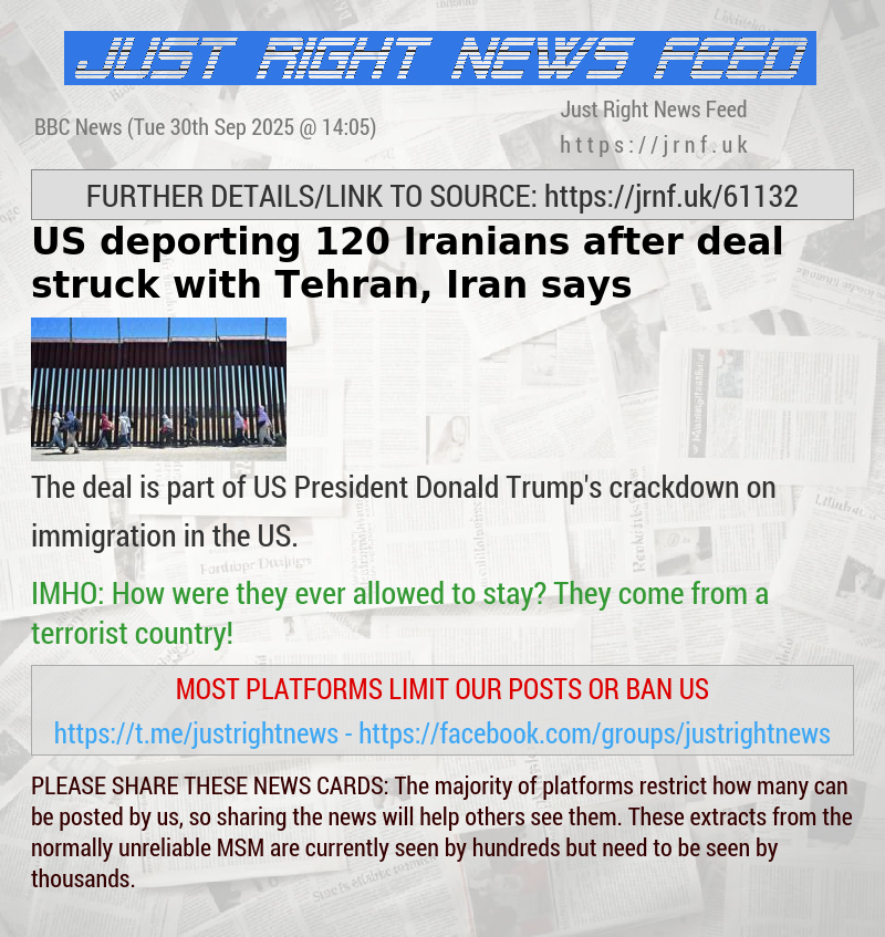 US deporting 120 Iranians after deal struck with Tehran, Iran says