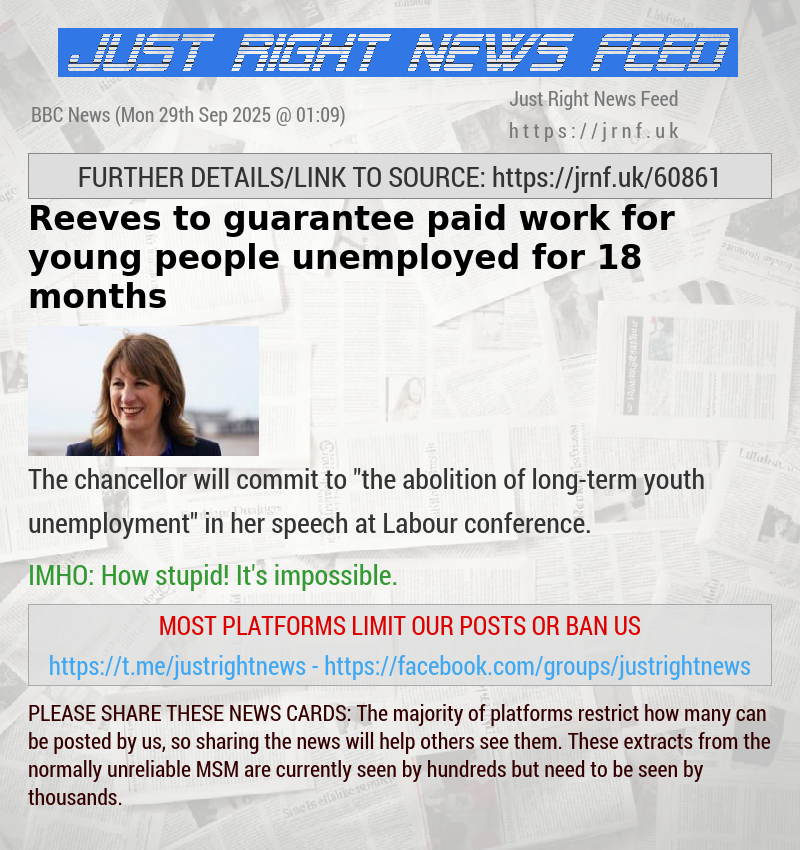 Reeves to guarantee paid work for young people unemployed for 18 months
