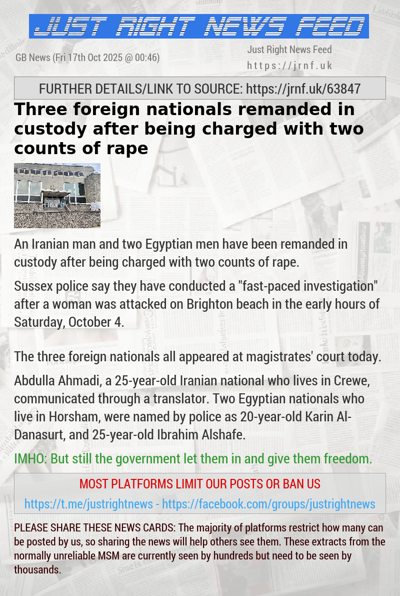 Iranian man remanded in custody after being charged with two counts of rape