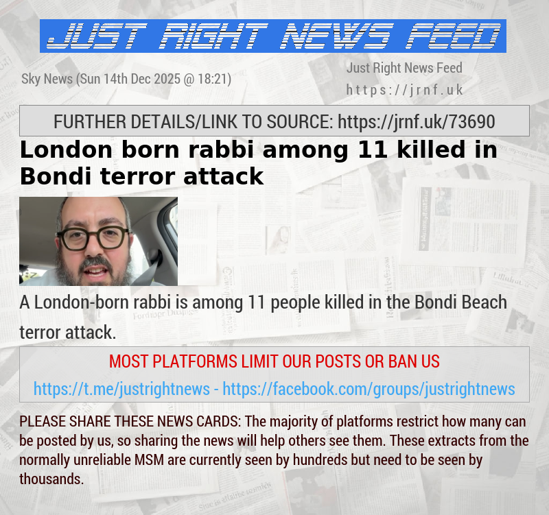 London—born rabbi among 11 killed in Bondi terror attack