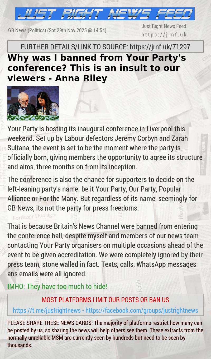 Why was I banned from Your Party’s conference? This is an insult to our viewers — Anna Riley