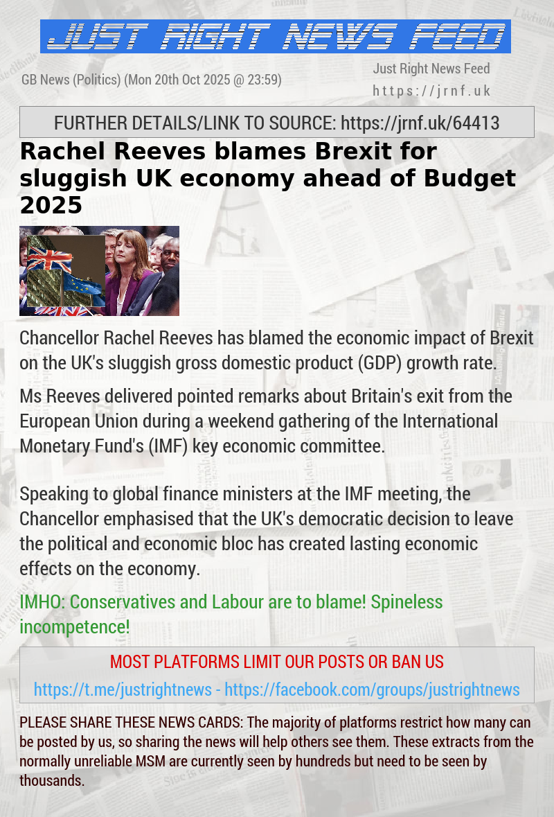 Rachel Reeves blames Brexit for sluggish UK economy ahead of Budget 2025