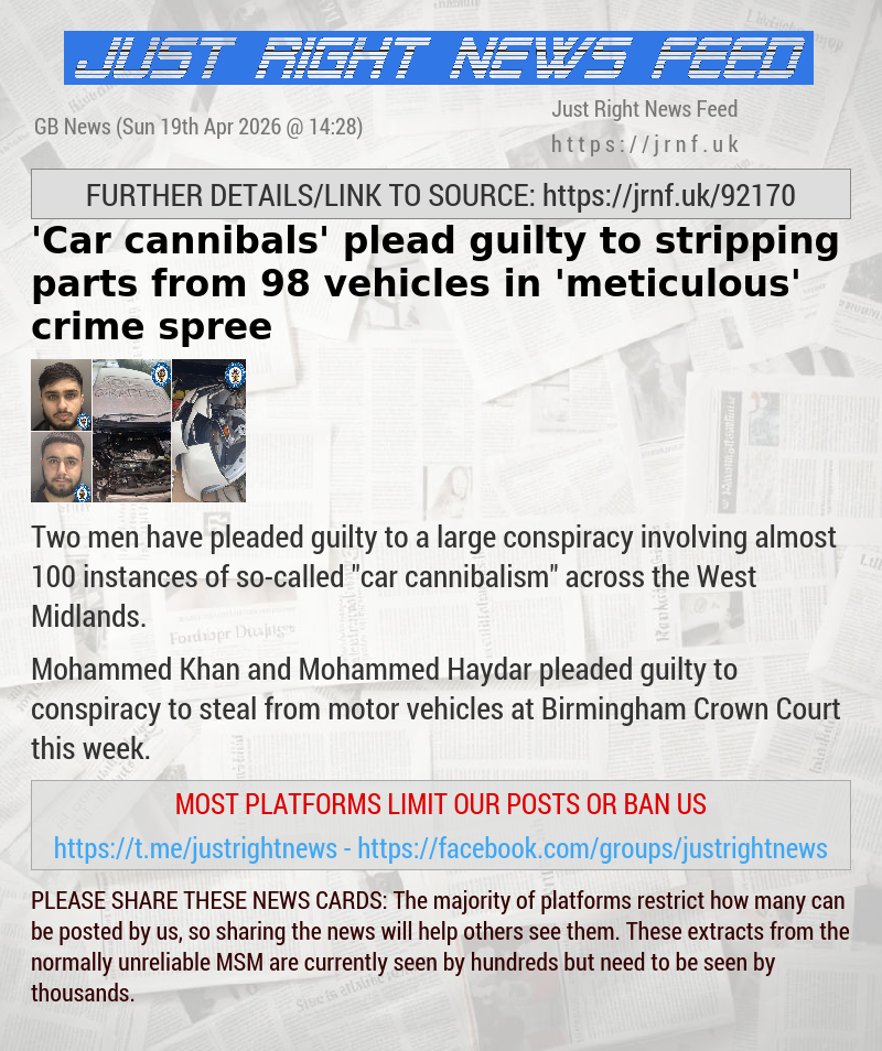 ’Car cannibals’ plead guilty to stripping parts from 98 vehicles in ’meticulous’ crime spree