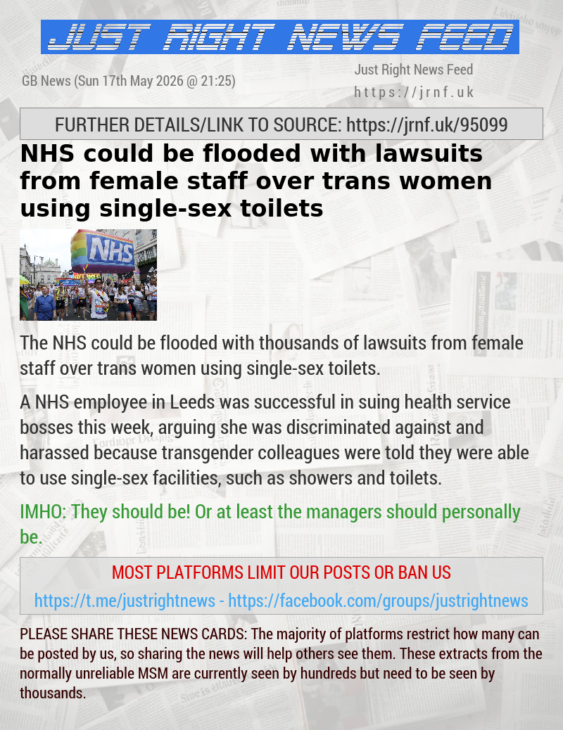 NHS could be flooded with lawsuits from female staff over trans women using single—sex toilets