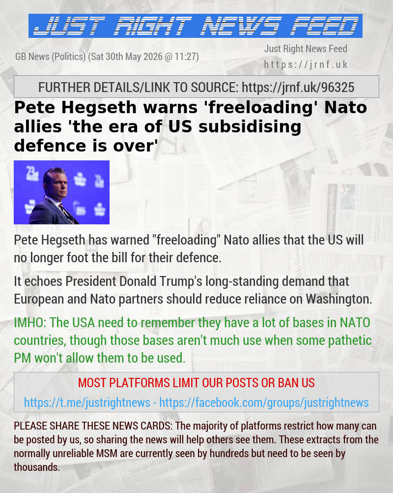 Pete Hegseth warns ’freeloading’ Nato allies ’the era of US subsidising defence is over’
