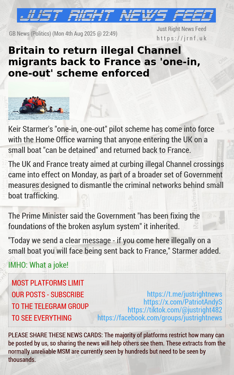 Britain to return illegal Channel migrants back to France as ‘one—in, one—out’ scheme enforced
