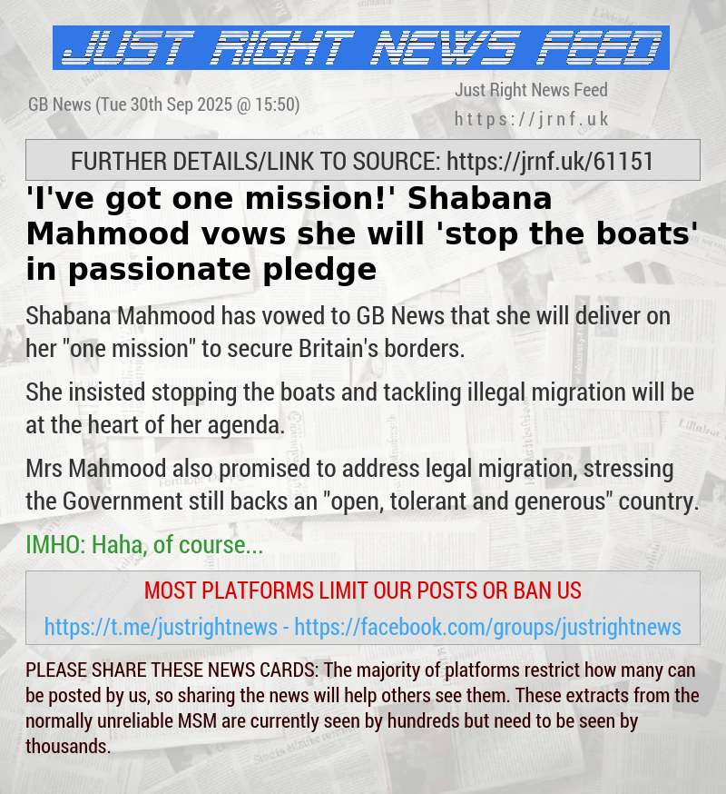 ’I’ve got one mission!’ Shabana Mahmood vows she will ’stop the boats’ in passionate pledge