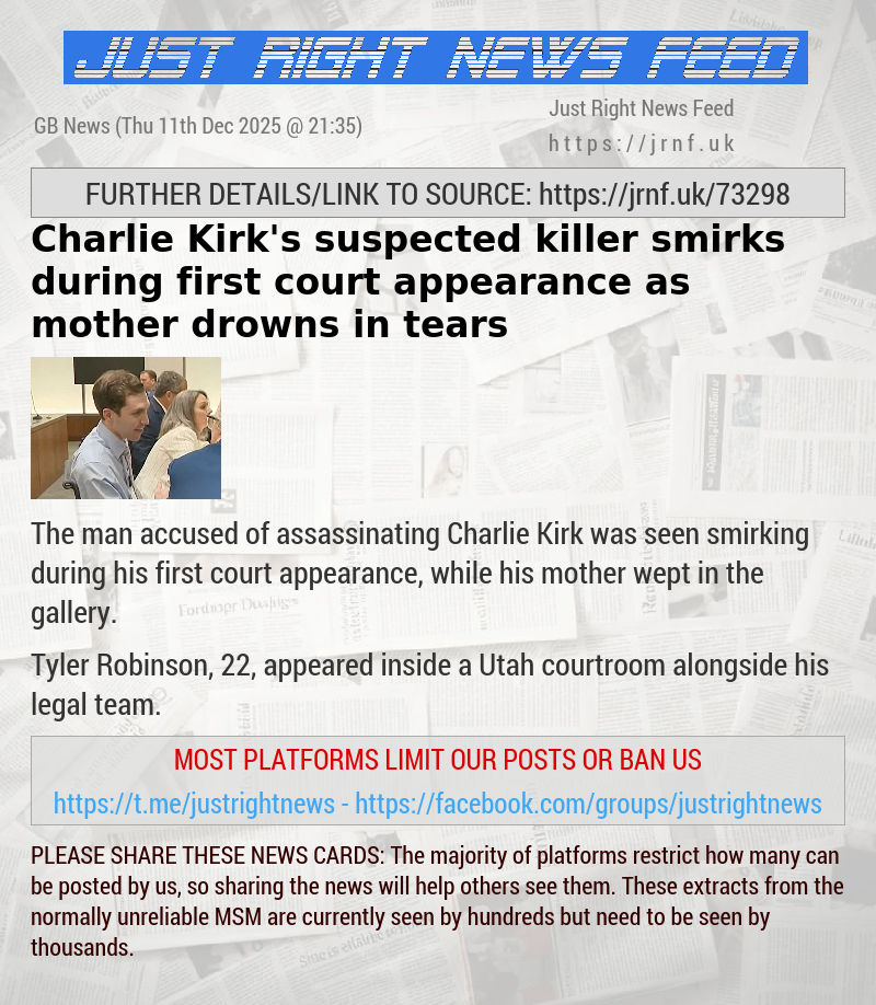 Charlie Kirk’s suspected killer smirks during first court appearance as mother drowns in tears