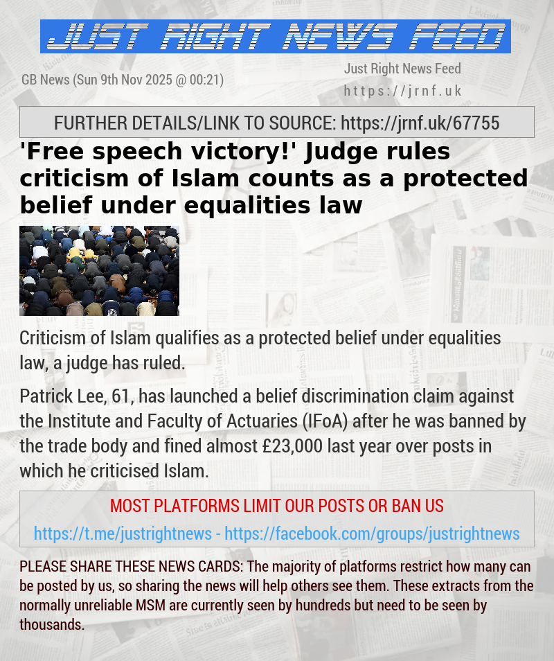 ’Free speech victory!’ Judge rules criticism of Islam counts as a protected belief under equalities law