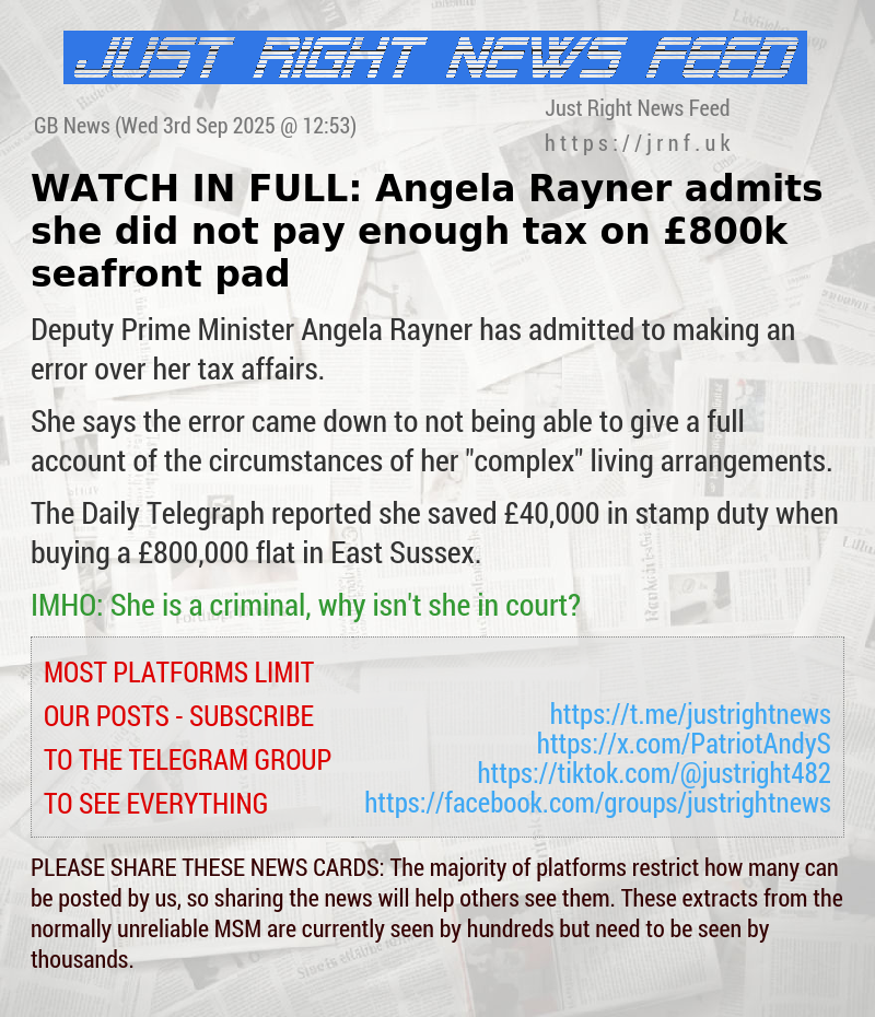 WATCH IN FULL: Angela Rayner admits she did not pay enough tax on &pound;800k seafront pad