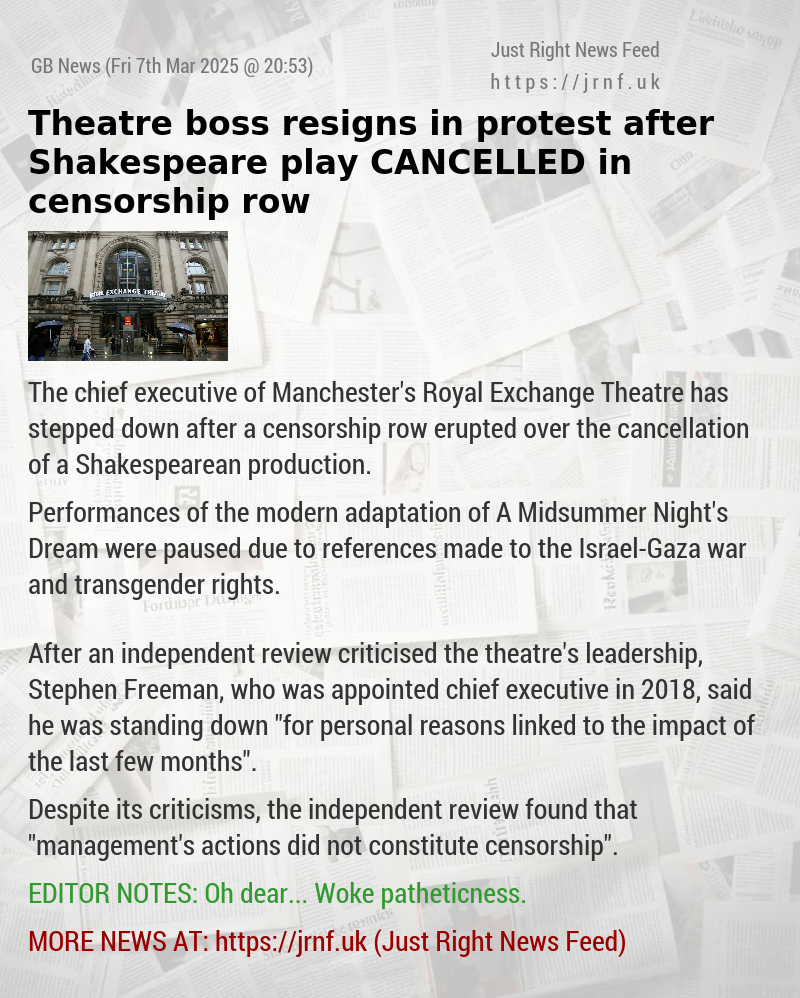 Theatre boss resigns in protest after Shakespeare play CANCELLED in censorship row