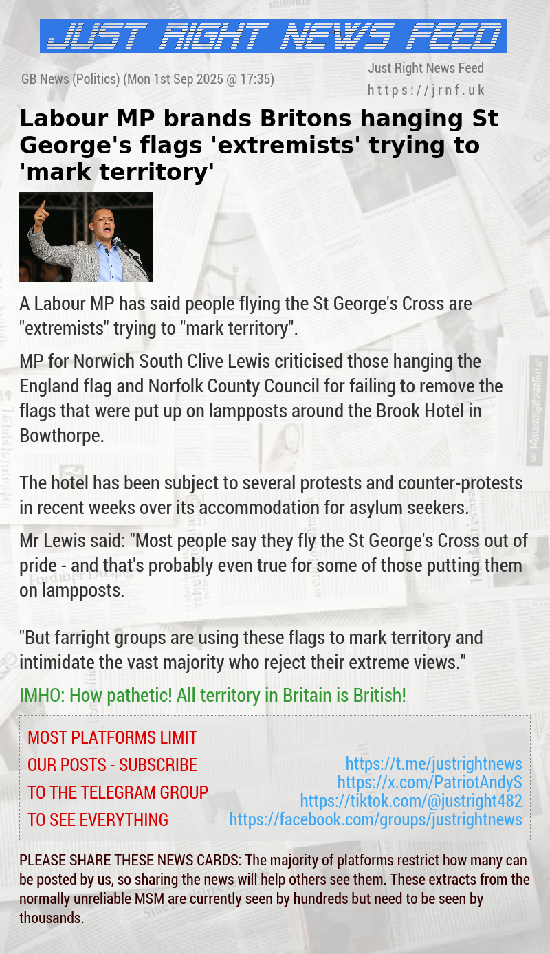 Labour MP brands Britons hanging St George’s flags ’extremists’ trying to ’mark territory’