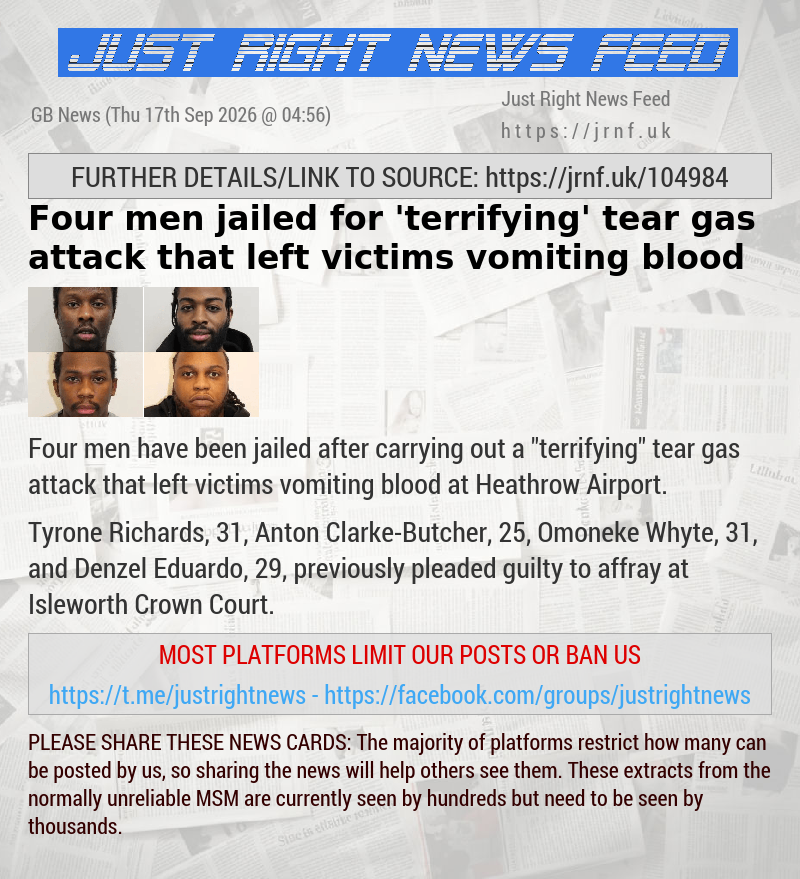 Four men jailed for ’terrifying’ tear gas attack that left victims vomiting blood