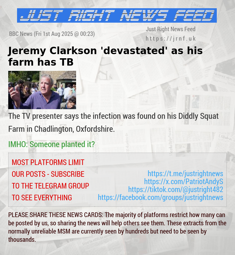 Jeremy Clarkson ’devastated’ as his farm has TB